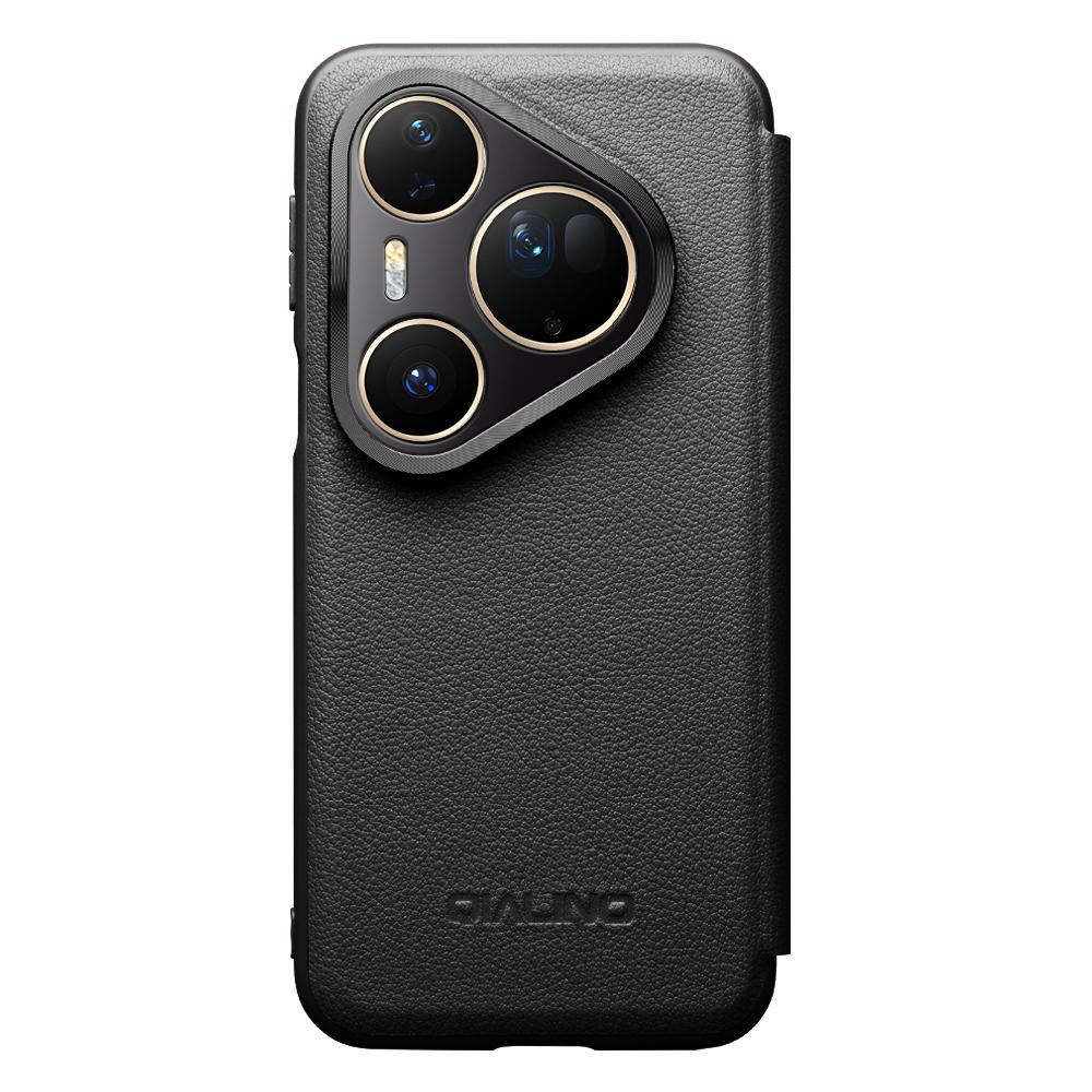 QIALINO Pour Huawei Pura 80 Ultra Étui Vue Fenêtre Réveil/Veille Automatique Cuir Vachette Véritable Housse de Téléphone à Rabat