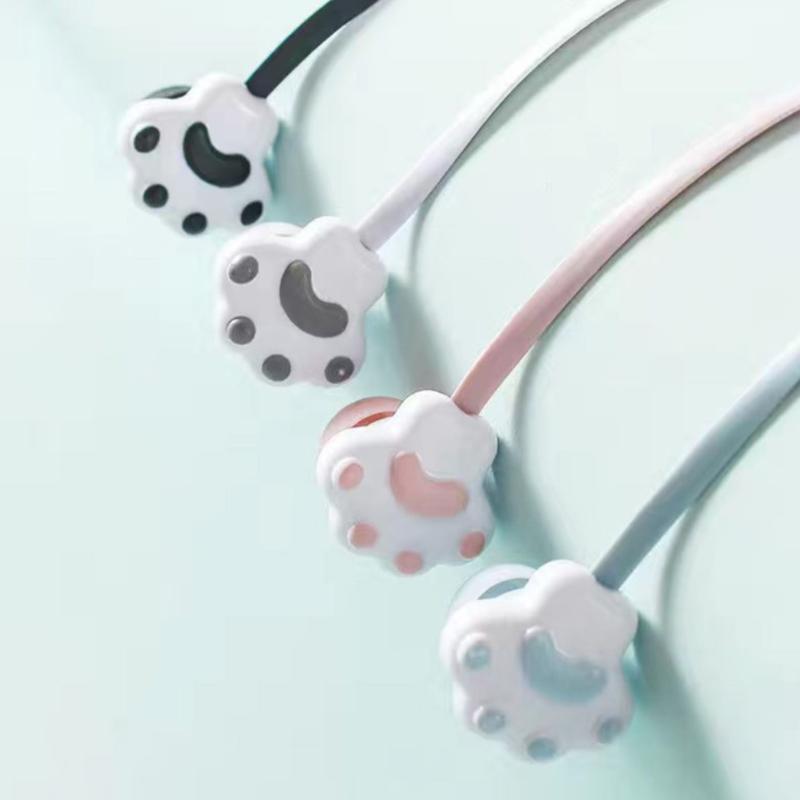3.5Mm Wired Earphones For Girls Cute Cat Paw In-Ear Headphone With Mic Gaming
