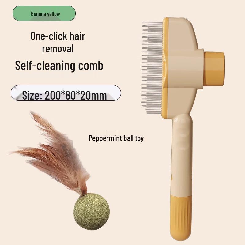 Mehrzweck-Tierkamm: Katzen- & Hunde-Massagebürste, Entwirrend, Knotenöffner, Dichte Zähne, Ein-Klick-Haarentfernung