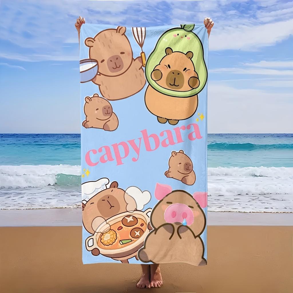 Linda Toalla de Playa de Microfibra de Capibara, Toalla de Baño con Estampado de Animal de Té de Burbujas Rosa, Toalla Grande de Viaje de Secado Rápido Libre de Arena para Niñas