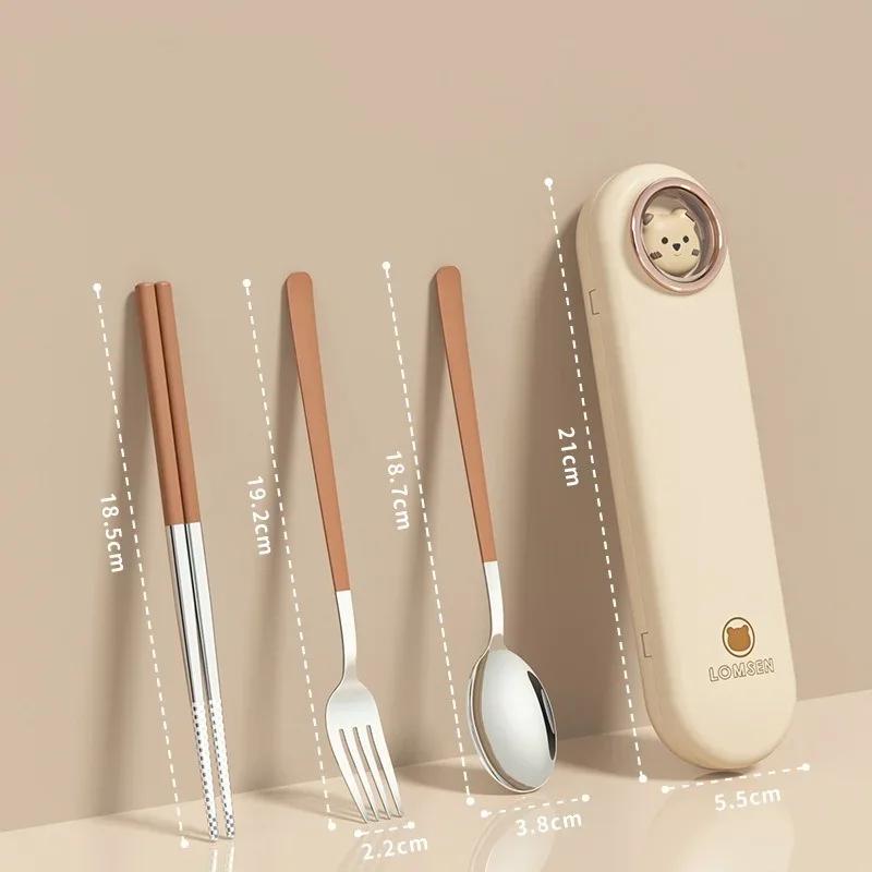 304 Stainless Steel Tableware Set Portable School Outdoor Travel Picnic Cutlery Set Spoon Fork Chopstick with Cute Storage Box