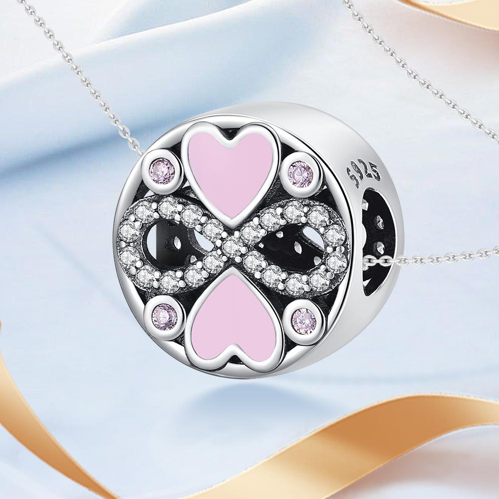 New Copper Charm Rose Gold Infinity Heart Bead Fit Snake Chain Bracelet Necklace Women Diy Jewelry