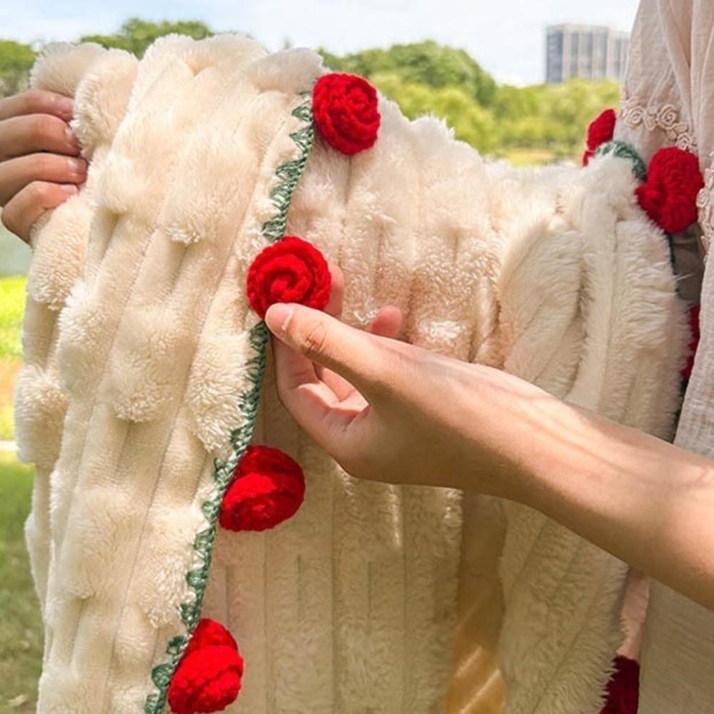 Soft Floral Throw Blanket Warm Crocheted Flower Blanket Hand-Knitted Rose Blanket  Christmas Gift