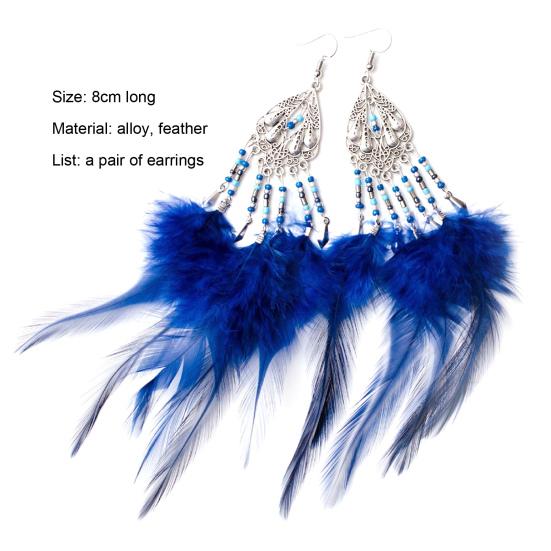 1 Pair Lady Earrings Bohemia Style Tassel Feather Ethnic Drop Earrings for Daily Wear
