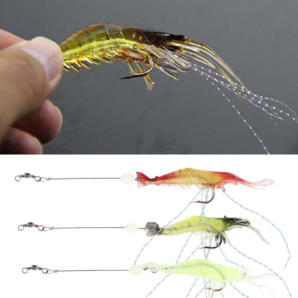 10Pcs Artificial Simulation Shrimp Shape Luminous Soft Fish Lure Bait Fishing Tackle with Hook for Sea Fresh Water