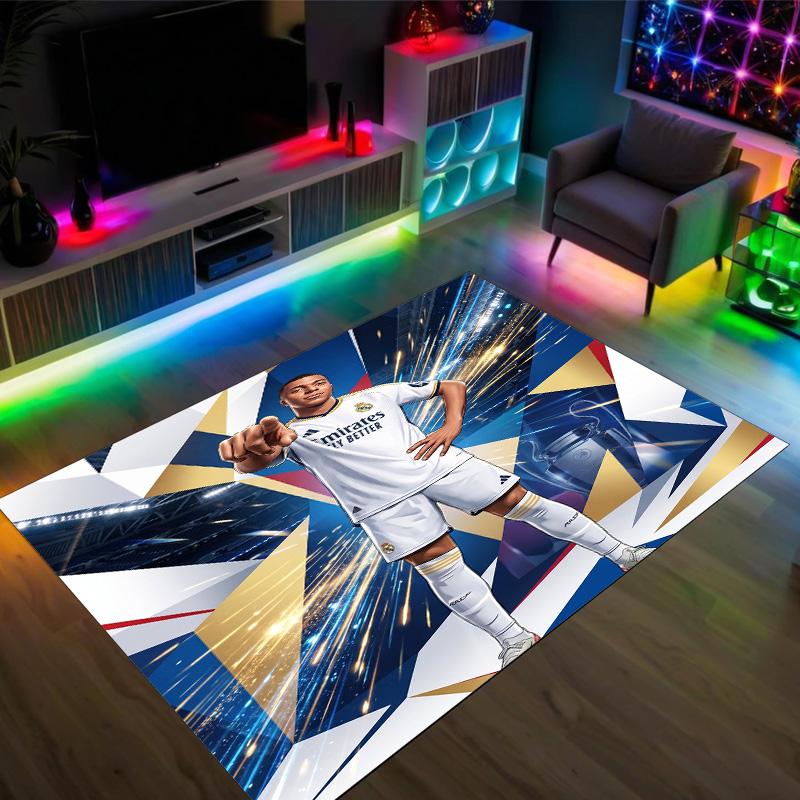 Kylian Mbappe Design Kristall Samt Teppich Gemütlich Nicht?Rutschfester Teppich mit Aufdruck für Schlafzimmer Wohnzimmer Eingang