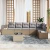 7 Piece Garden Sofa Set with Cushions Beige and Gray Poly Rattan