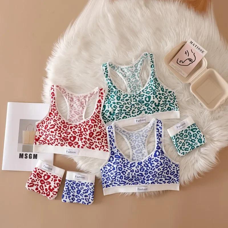 Damen Nahtloses BH-Set Slips Tiefer Bund Leopard Bralette Lingerie-Set V-Ausschnitt Sport-BH Baumwolle Sexy Unterwäsche-Set