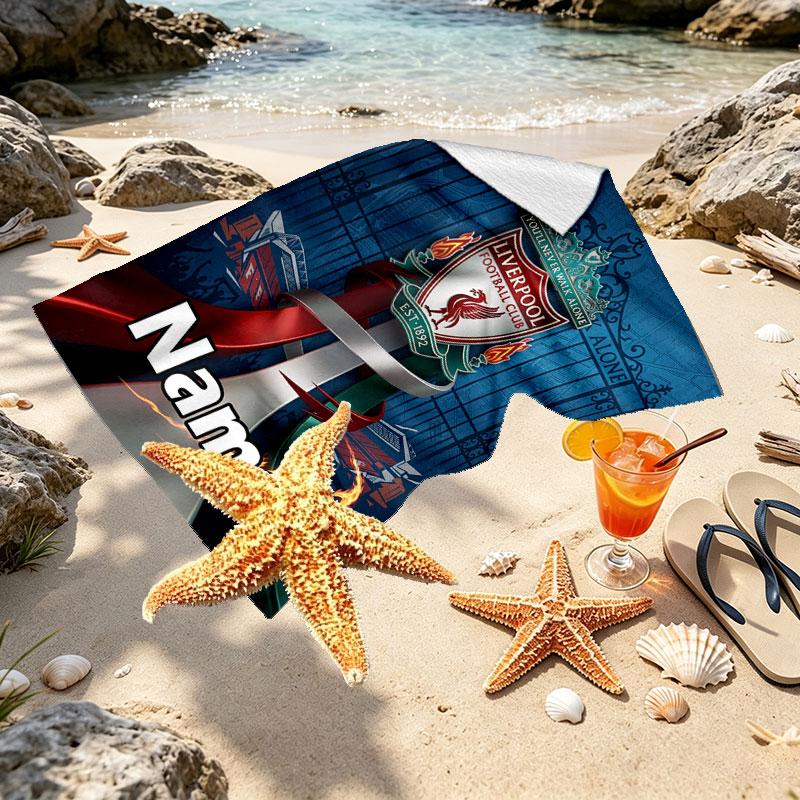 Custom Name Personalized Liverpool Football Club Print Beach Towel, for Trip Camping Beach Party Home Decor, Birthday Gift for Family & Friends