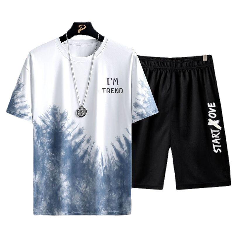Men's 2022 Summer Gradient Tie-Dye Ice Silk Shorts Set