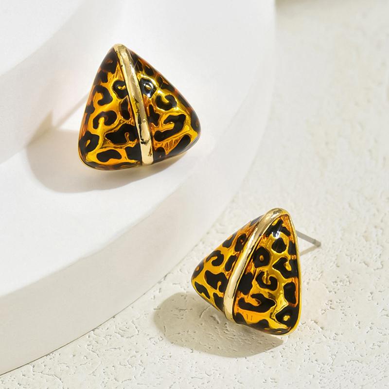Geometric Triangle Leopard Enamel Clip on Earrings Non Pierced for Women Painless Fashion Stud Earrings Jewelry Accessories