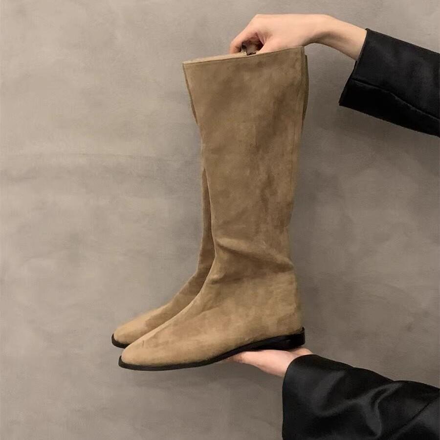 Retro Flat Boots Long Boots Women'S Shoes Autumn And Winter New Simple Versatile Knight Boots Long Boots Spring And Autumn Single Boots