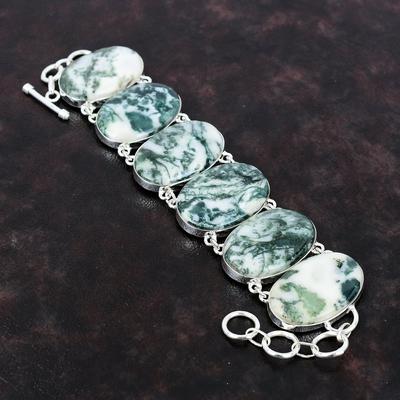 Baum-Achat-Armband, 925er-Sterlingsilber, wunderbarer Schmuck, verstellbares Kettenarmband, Geschenk für Mädchen, dezentes handgefertigtes Edelstein-Armband