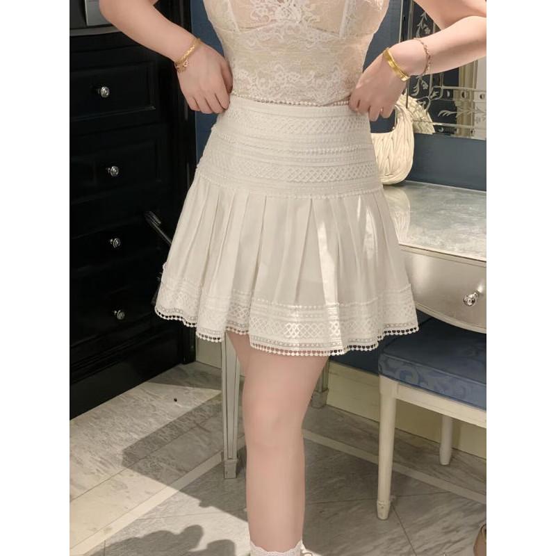 

Lace Trim High-Waist Cotton Blend Short Skirt M