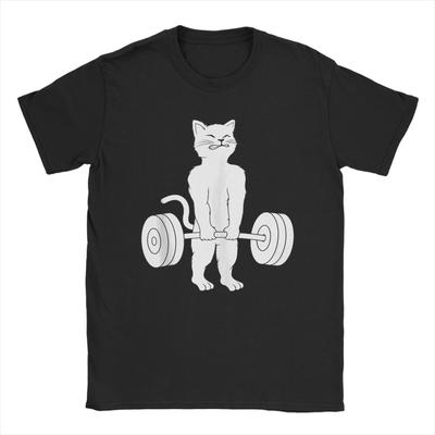 Funny Cat Deadlift TShirt Men Round Neck 100 Cotton T Shirt  Short Sleeve Tee Shirt Classic Clothes