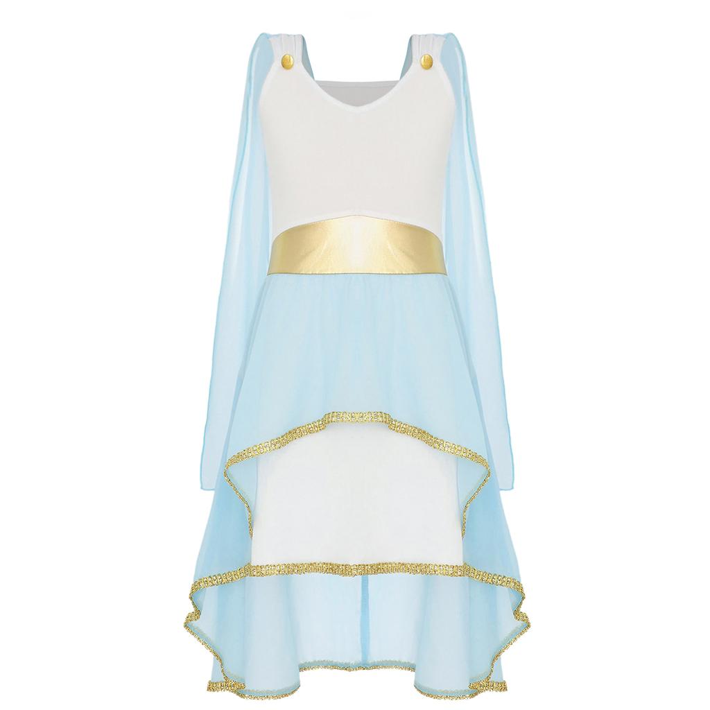 Kostium Greckiej Togi dla Dziewczynki: Bezrękawna Asymetryczna Zwiewna Sukienka Patchworkowa na Halloween Kostium Księżniczki Starożytnego Rzymu Cosplay