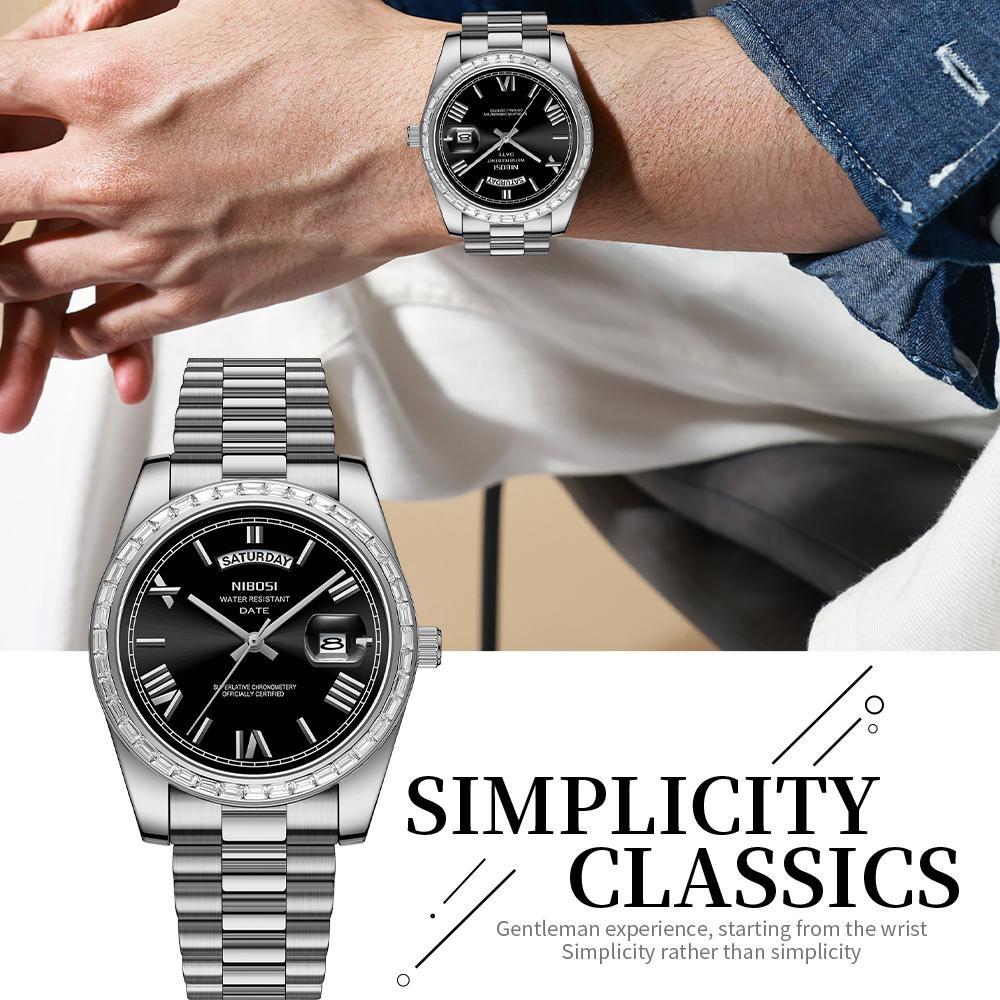 NIBOSI Fashion Men Watches Top Brand Luxury Wristwatch Day Date Miyota Quartz Watch Men Waterproof Clock