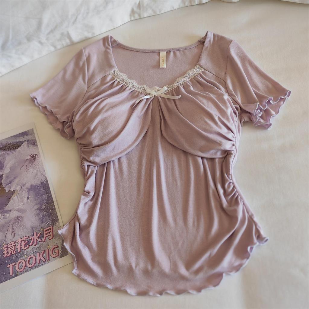 Women's Modal Pajama Set: Summer Short Sleeve & Long Pants with Chest Pad
