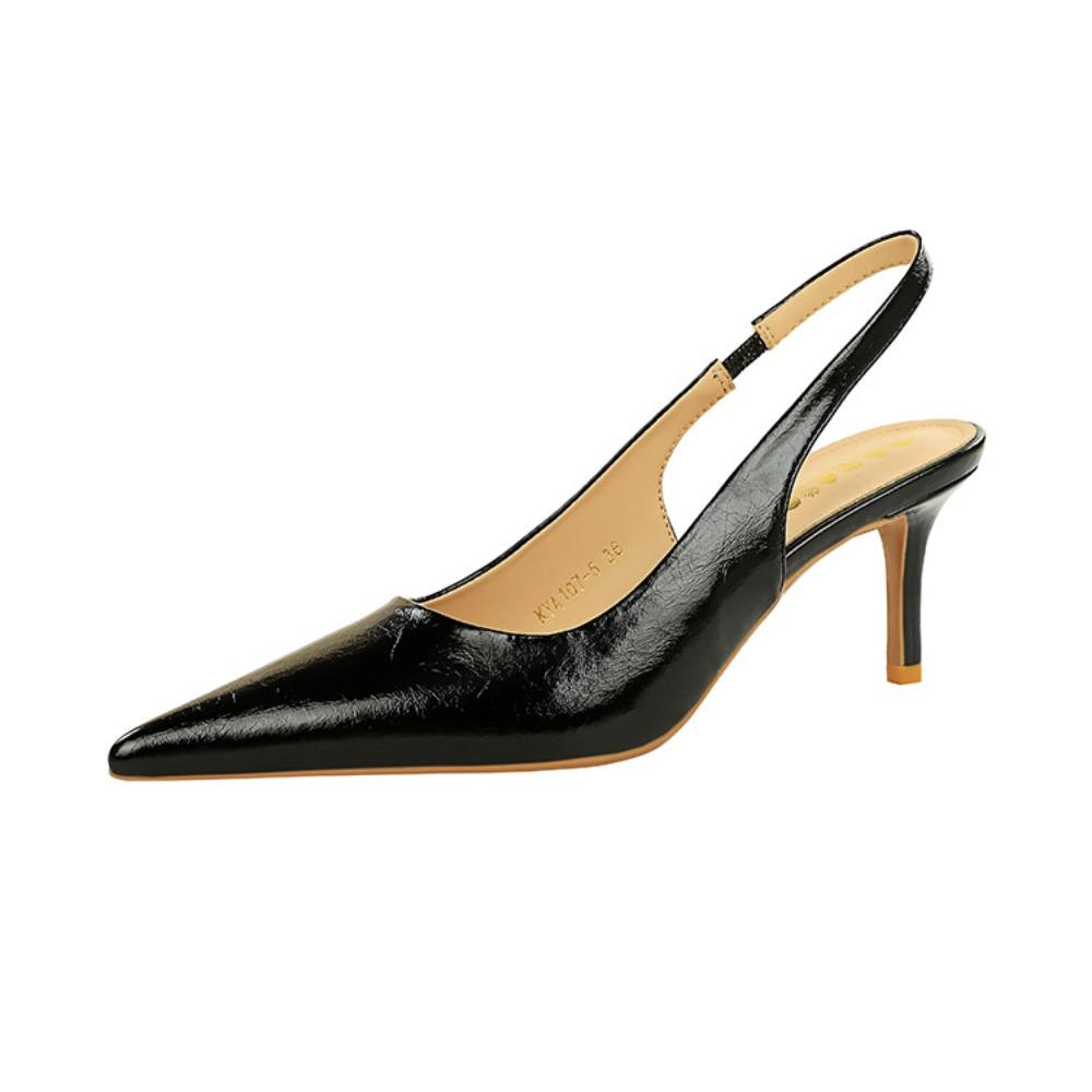 Women Korean Vintage Grain Slingback Pumps, Pointed Shallow Thin Stiletto Heels For Banquet Evening Party DS-A108