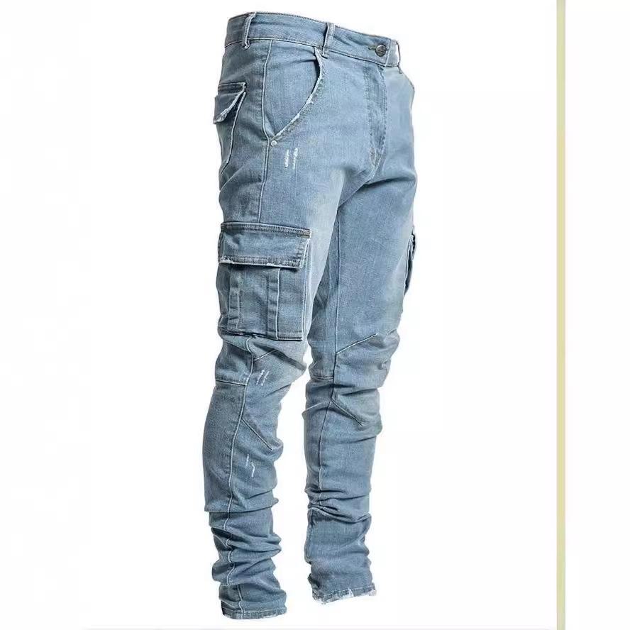 Jeans skinny da uomo europei e americani con tasche laterali NK012