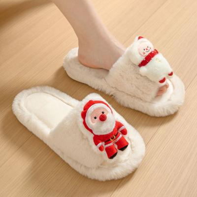 Santa Claus Opens Cotton Slippers for Winter Home Indoor Plush Slippers for Women Warm Furry Slippers for Women