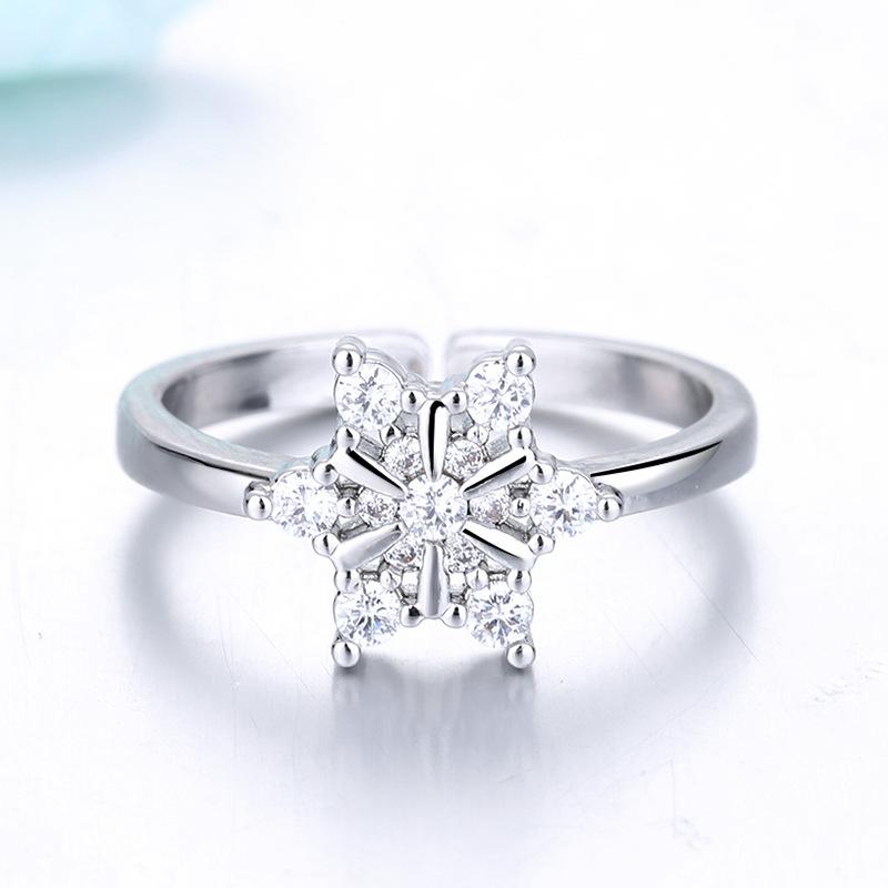 2026 Japanese and Korean Ins Fashion Snowflake Ring Women's Opening Adjustable High-end Zircon Ring Simple Trend Hand Jewelry