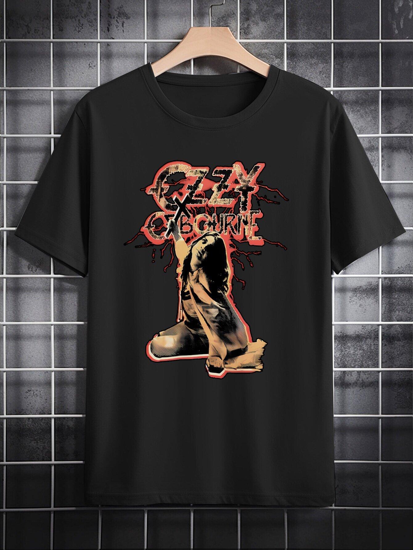 Casual Crew Neck T-shirt with GENEVA Graphic - Black Polyester XXXL
