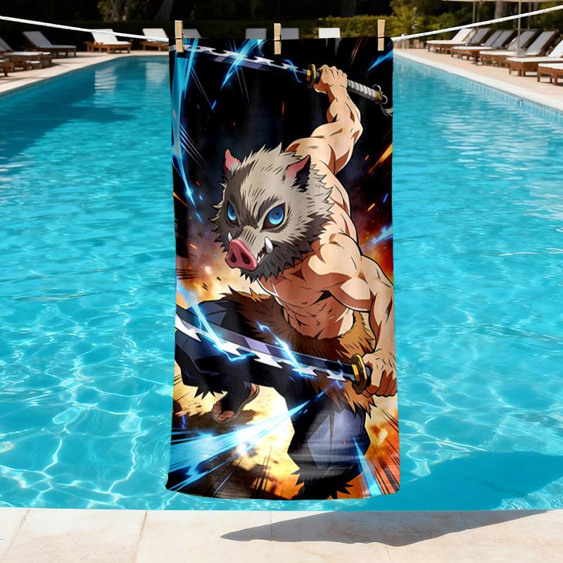 Demon Slayer Print Beach Towel Design, Soft, Lightweight. for Home Bathroom, Spa, Pool, Yoga, Surfing, Camping, Gift for Family, Friend