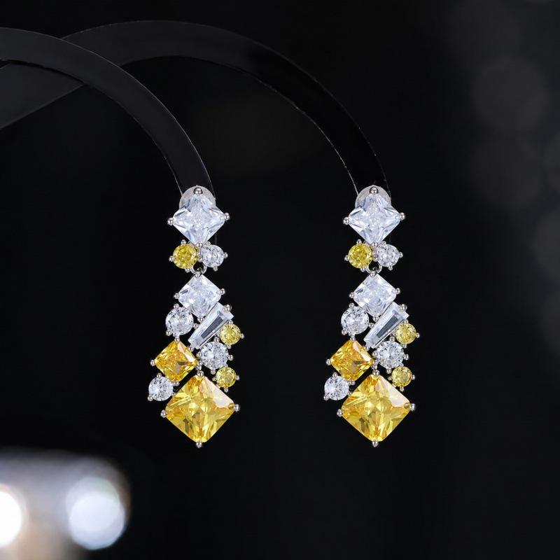 2026 Luxurious Geometric Long Zircon Dangle Earrings for Women - S925 Sterling Silver