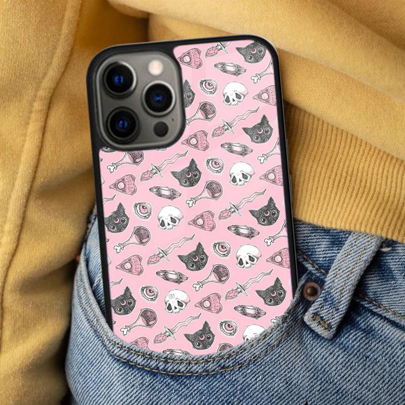 Girly Pastel Witch Goth Witch Cat Soft Phone Case for iPhone 17 Air 16e Pro Max 15 Pro 13 14 Plus 11 12 MagSafe Magnetic Coque