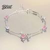 Elegant Rhinestone Bracelet Pink Zircon Sakura Bow Flower Chain Bridesmaid