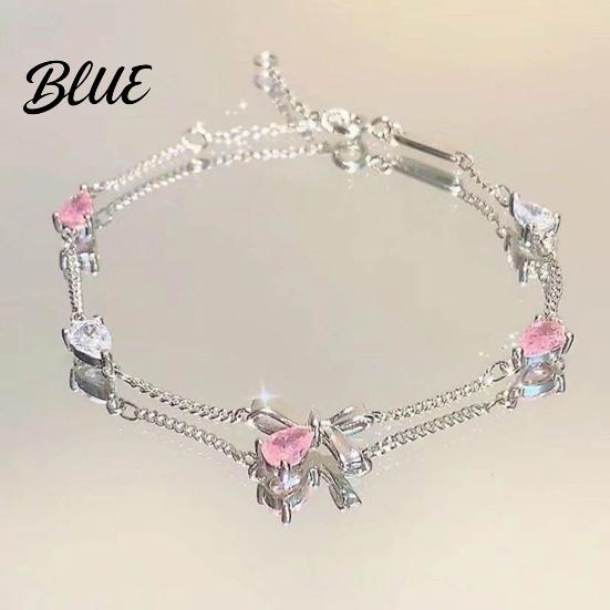 Elegant Rhinestone Bracelet Pink Zircon Sakura Bow Flower Chain Bridesmaid