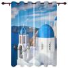 Greece Santorini Blue Roof Church Window Curtains Home Decoration Living Room Curtains Kid's Room Cortinas For Kitchen Bedroom