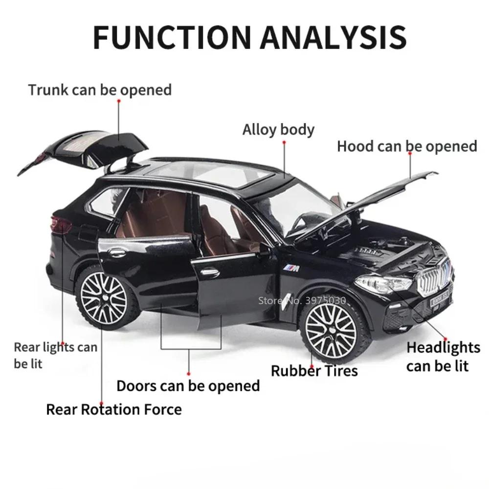 1/32 BMW X5 SUV Alloy Car Model Toy Scale Simulation Off Road Vehicle with Sound Light Pull Back Ornaments Collectibles for Children