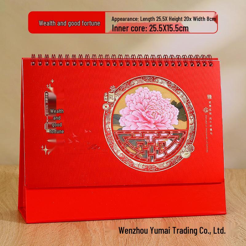 2026 3D Red Festive Desk Calendar: Fine Carving, Hollowed-out Design, Wire-o Binding, Customized Logo Option