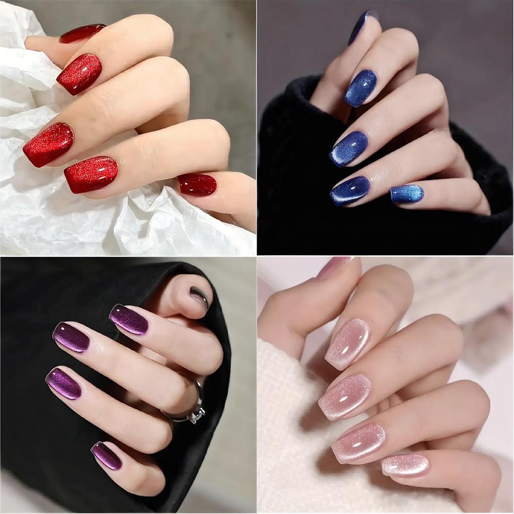 Autumn & Winter Skin-Brightening Cat Eye Press-On Nails - High-Grade, Cross-Color Nail Stickers