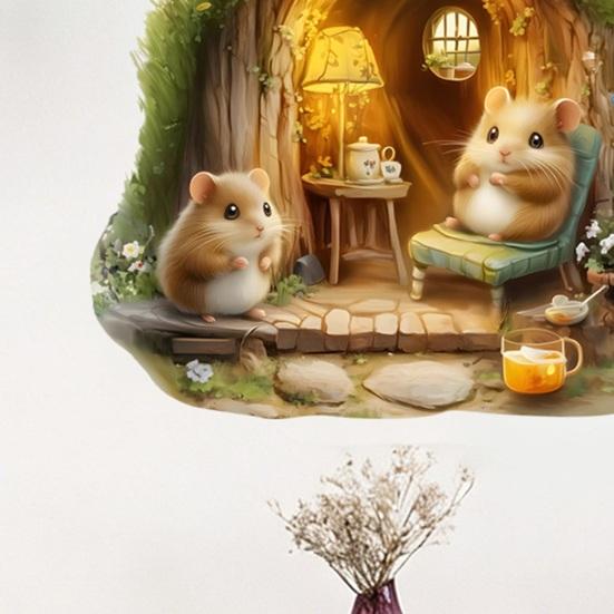 3D Effekt Hamsterhul Vægklistermærker Sød Hamster Klistermærke Aftagelig Peel and Stick Kunstvæg til Bærbare Computere Biler Væg Soveværelse Køkken Indretning