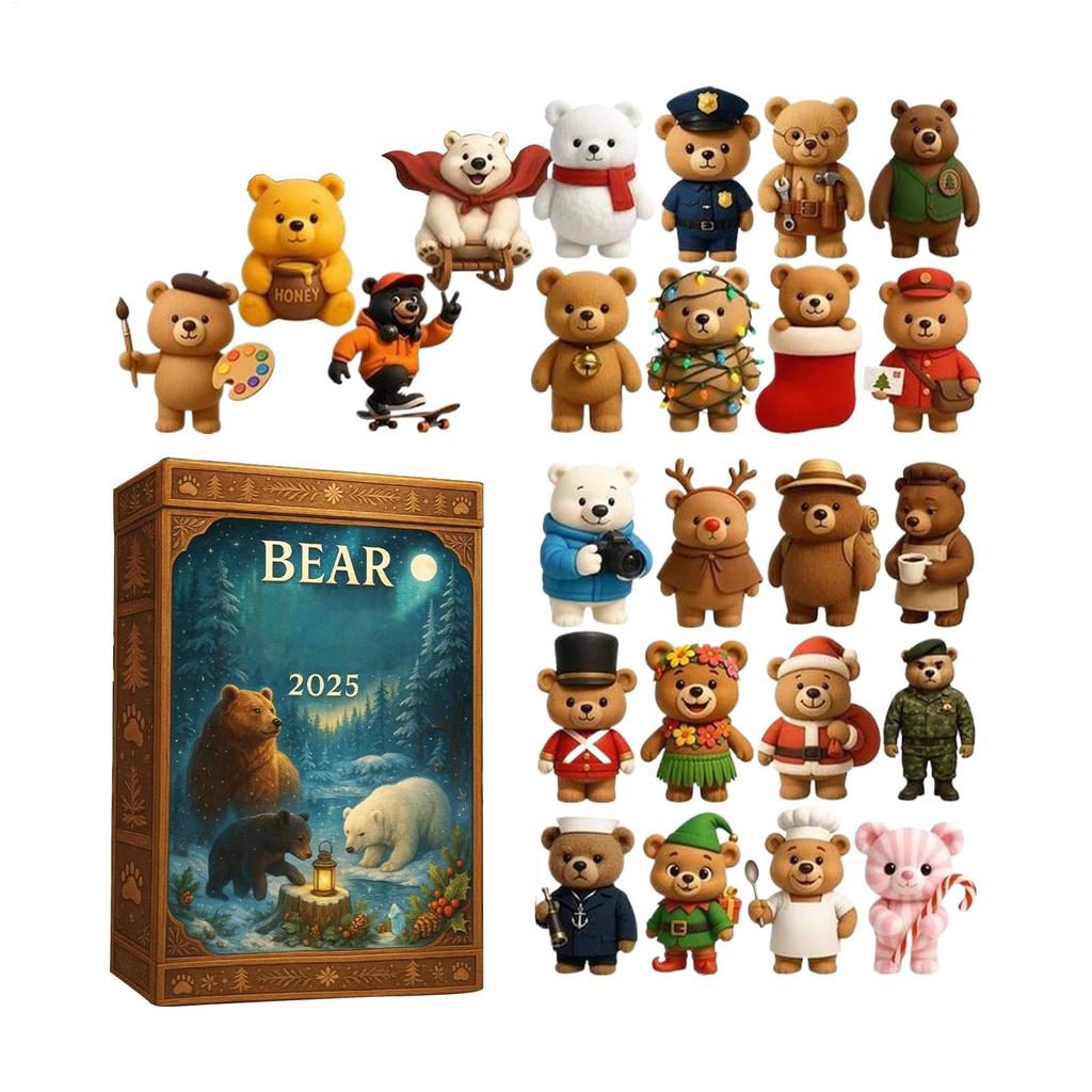 Christmas Advent Calendar Christmas Tree 2D Acrylic Bear Pendant Cute Mini Bear Ornaments Christmas Gift 2025 Xmas Navidad
