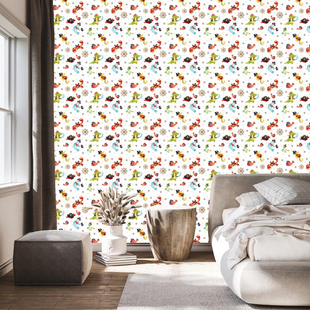 Pirates Wallpaper White, Light Gray and Cream for Living Room and Bedroom 50x1000