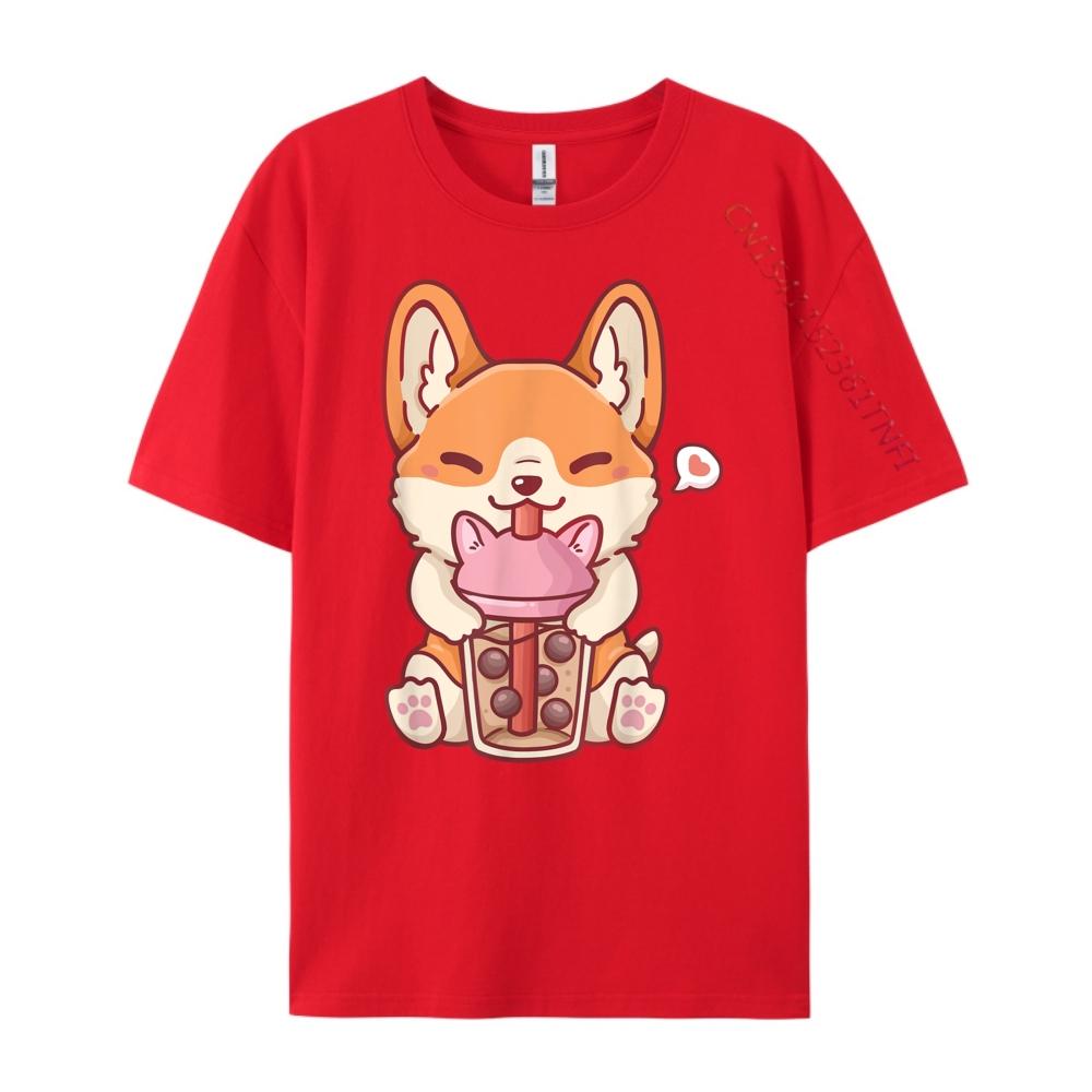 Corgi Boba Tea Bubble Tea Kawaii Corgi Anime Mens Graphic Tshirts TShirts England Style