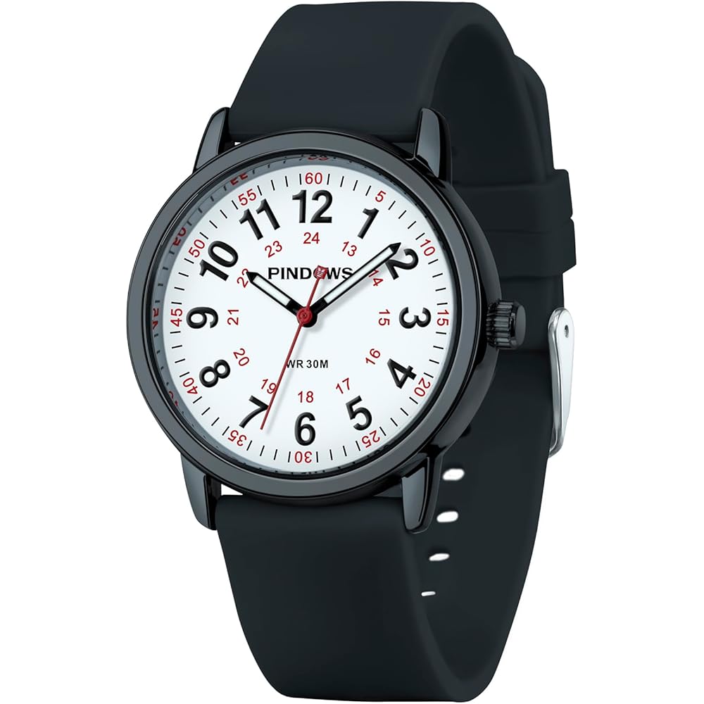 PINDOWS Women s Analog Quartz Watch Unisex Military Time Display 30m Water Resistant Luminous Dial