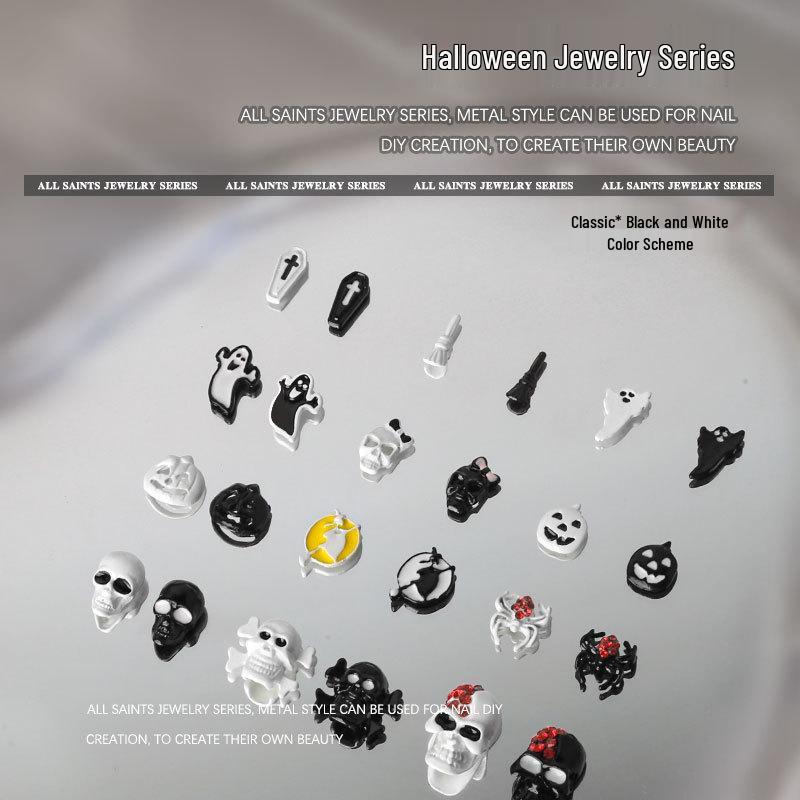 

Retro Halloween Nail Art: Skull, Witch, Pumpkin, Spider Decorations (5pcs)