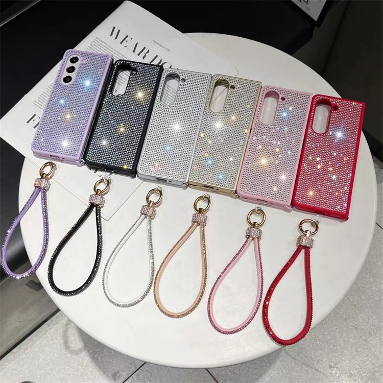Anwendbar für Samsung ZFold5 Handyhülle Luxus Strassstein Lanyard zfold4 links und rechts faltbar All-Inclusive Anti-Drop Schutzhülle