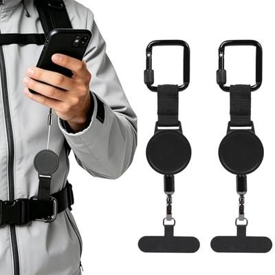 Double Buckle Anti-theft Retractable Mobile Phone Lanyard Two-piece Set Concave Square Buckle Black.