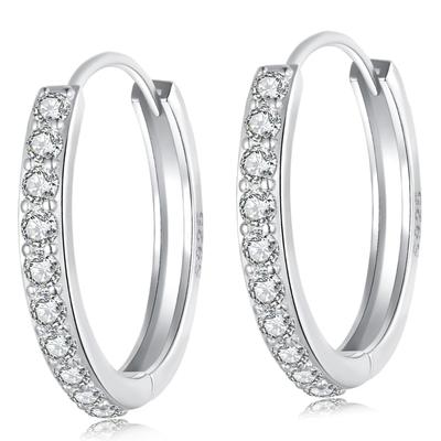 Silver Classic Hoop Earrings with Crystals and Clasps, Size L