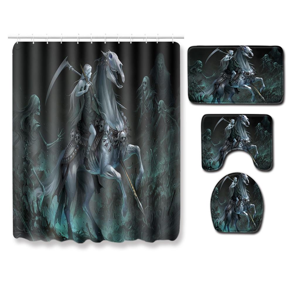 Skull Shower Curtain Floor Mat Combination Four-Piece Set Bathroom Toilet Carpet Shower Room Mat Foot Mat