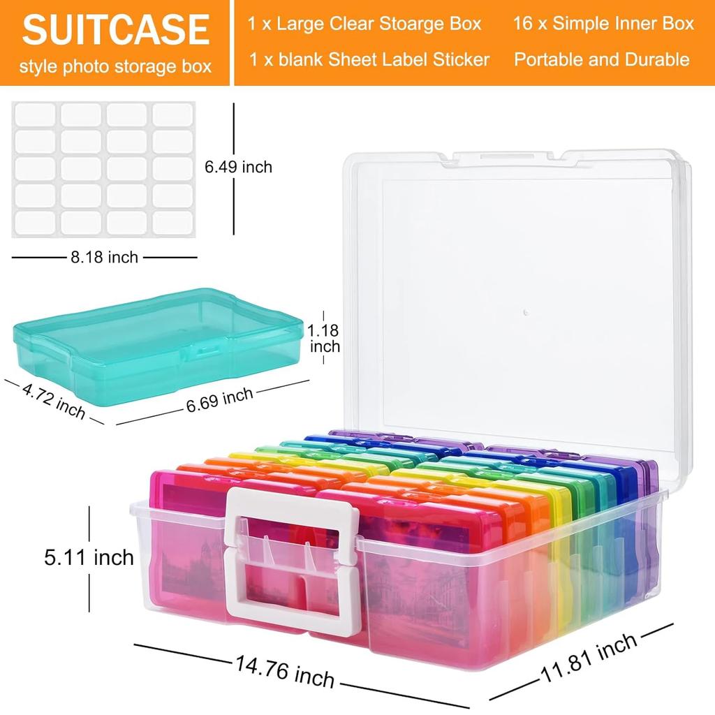 Photo Case 4" x 6", 16 Inner Photo Keeper Photo Organizer Photos Storage Containers Box for Photos (Multi-Colored)