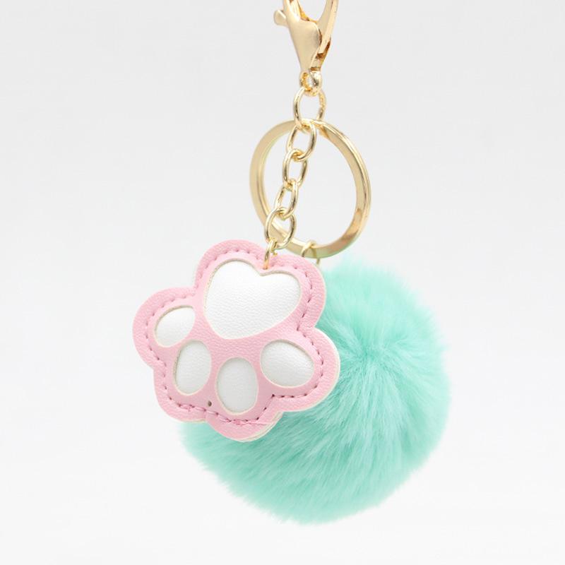 PU Leather Cat Paw Keychain Sweet Pompom Keyring Halloween Faux Mink Fur Little Bat Little Devil Backpack Pendant Plush Keychain