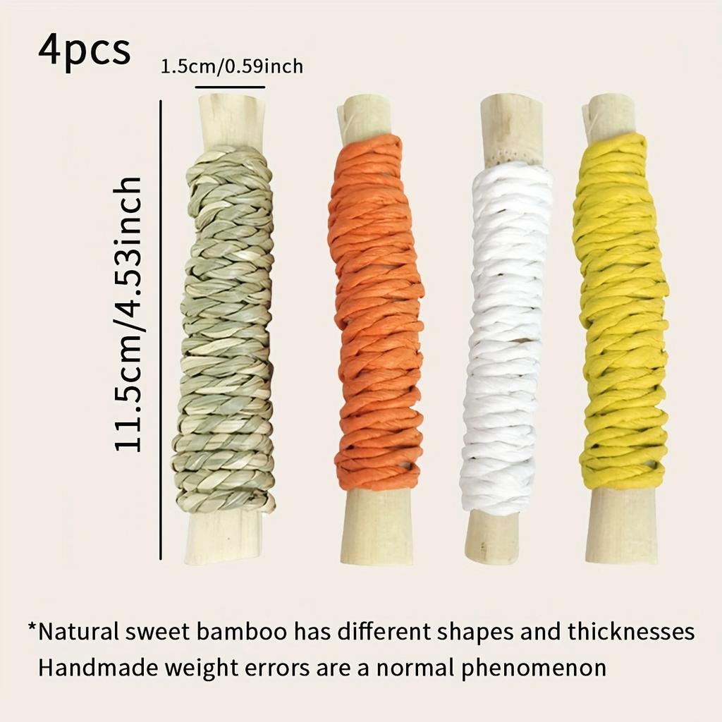 4pcs Rabbit Chew Toys, Natural Sweet Bamboo Sticks for Pets, Wood Chew Toy for Guinea Pigs, Chinchillas