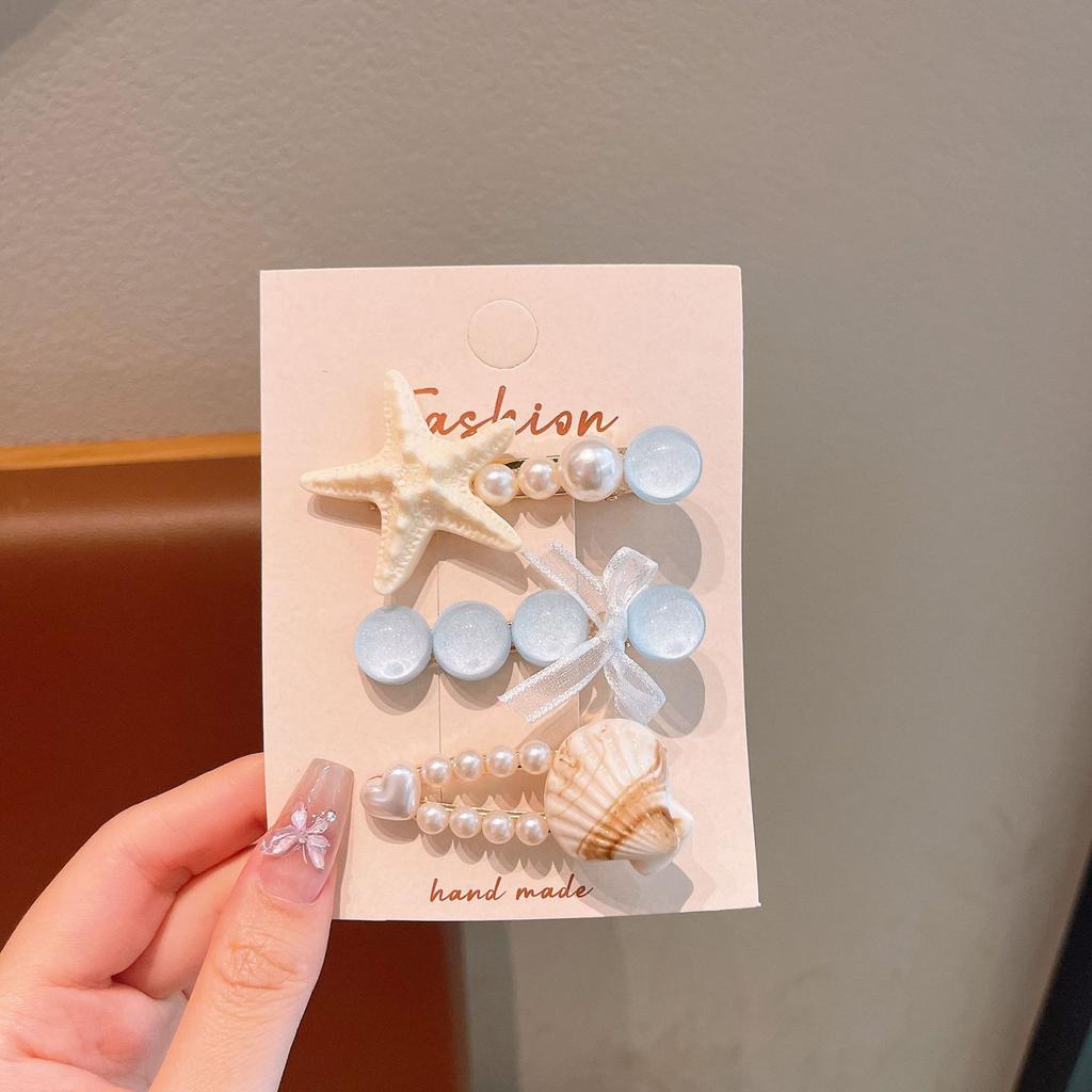 Summer Ocean Starfish Shell Hairpin Cute Children'S Hairpin Duck Beak Clip Pearl Hair Accessories Headgear Clip Girl